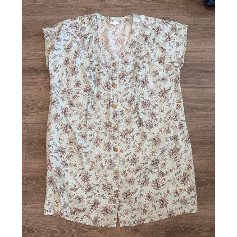 J Jill Love Linen Floral Print Button Front V Neck Midi Dress‎ Women 3X - Picture 2 of 7